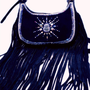 Black Suede Handbag With Jade Buddha, Crystals & Rhinestones