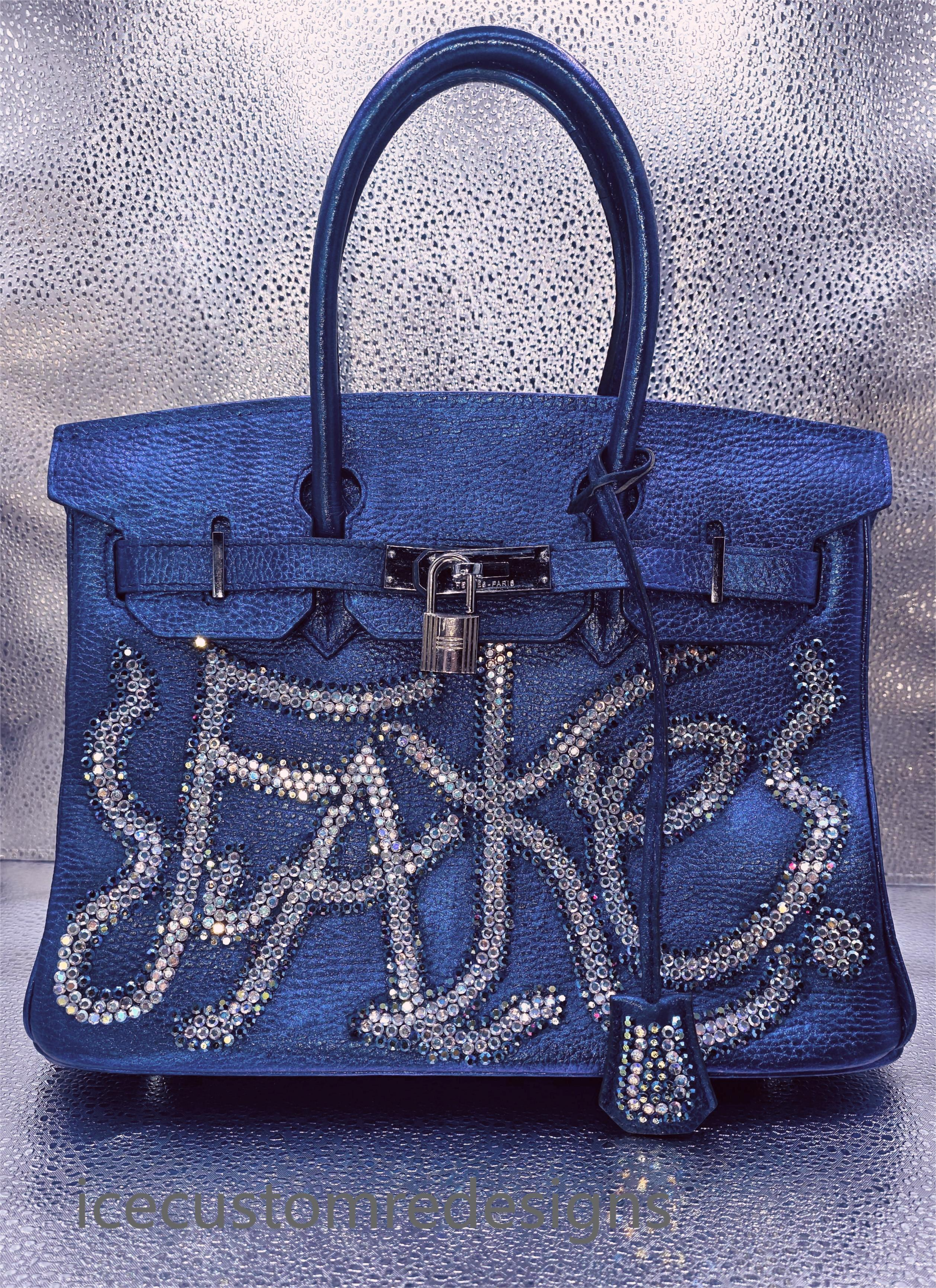 Genuine Leather Sapphire Metallic Blue Hermes Birkin Bag