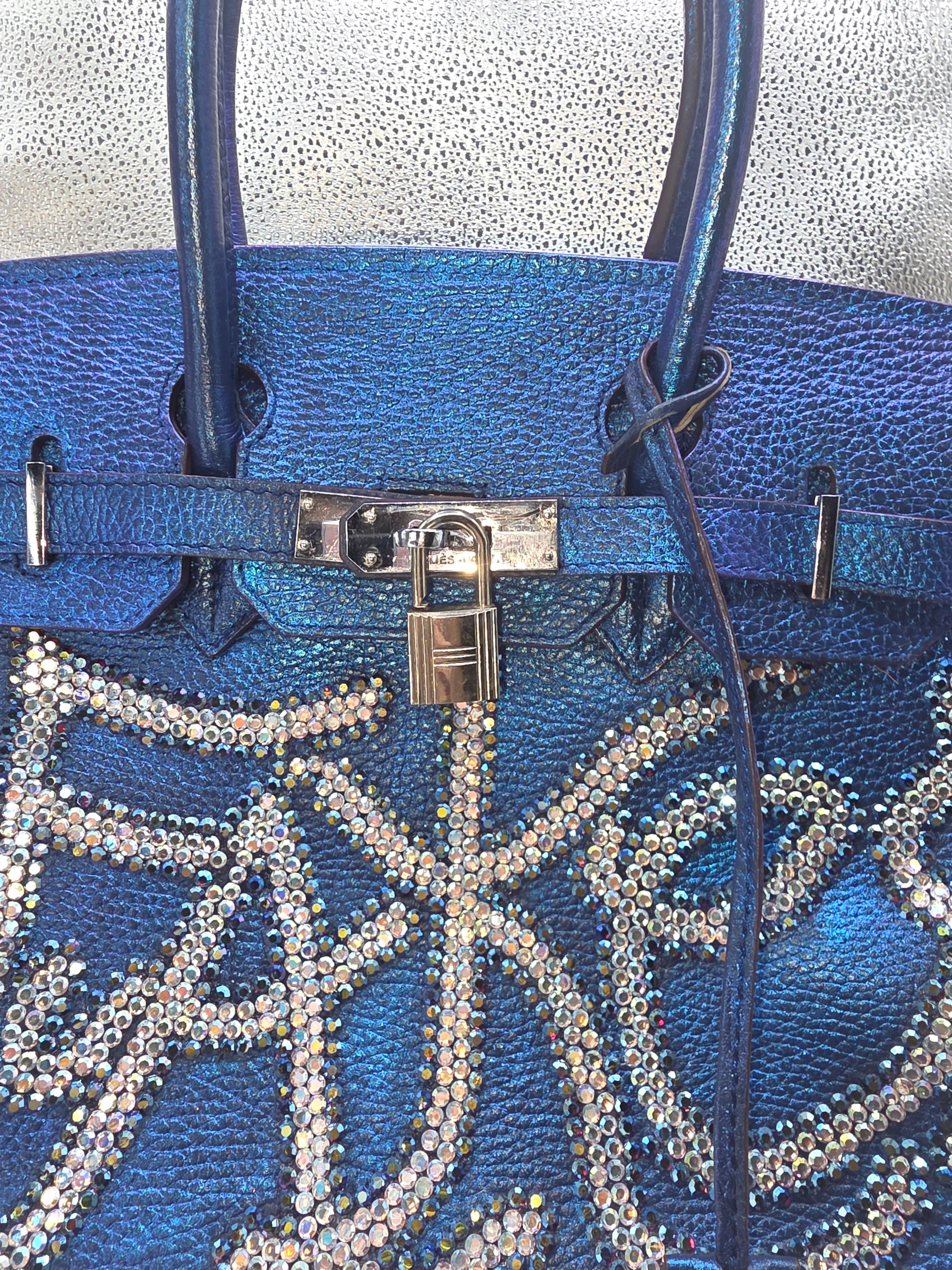 Genuine Leather Sapphire Metallic Blue Hermes Birkin Bag - Image 3