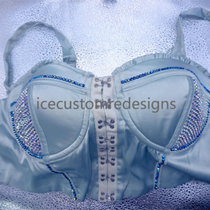 Light Turquoise Satin & Crystal Cropped Bustier