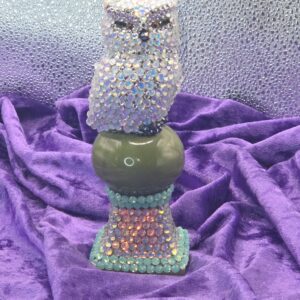 Vintage USA Pottery Perched Owl Figurine With Preciosa Austrian Crystals