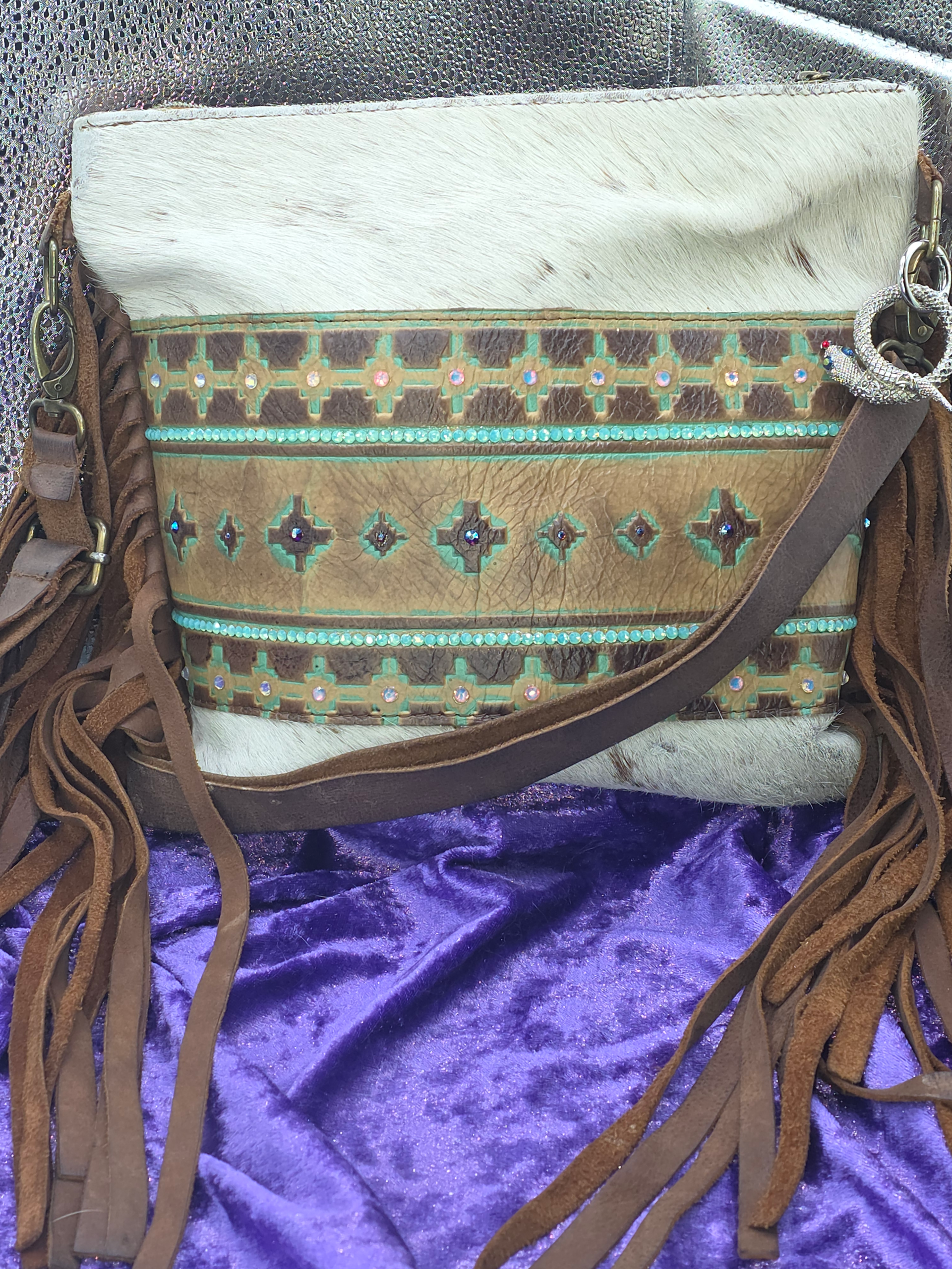 Genuine Leather & Cow Hyde Western Boho Shoulder Bag With Fringe