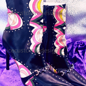Vintage Leather & Satin Emilio Pucci Boots With Studs & Austrian Crystals